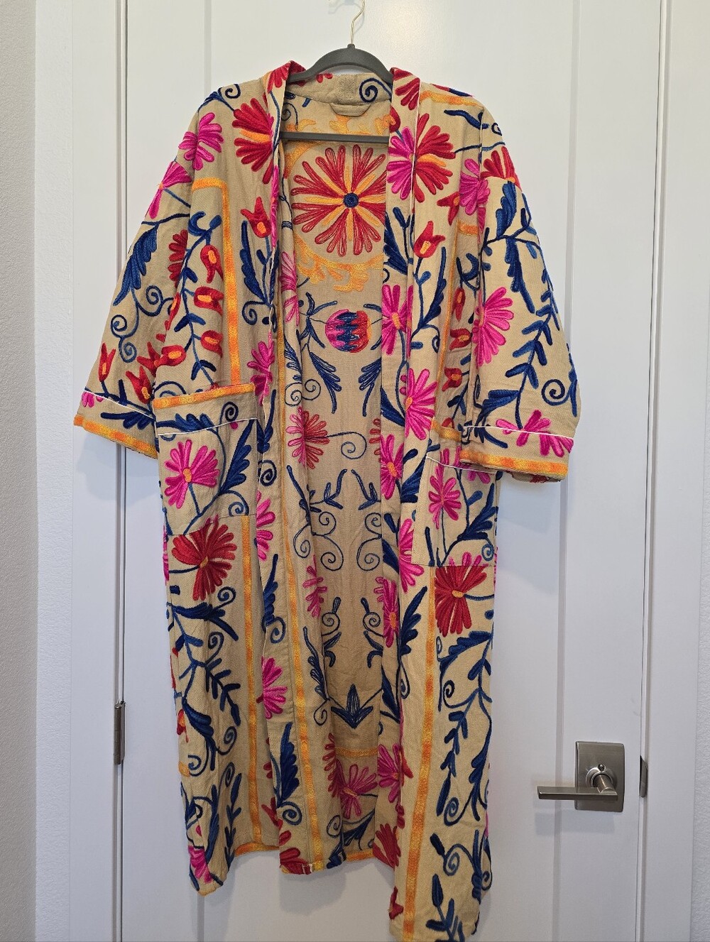 NWOT Handmade In India bohemian-style Suzani embroidered duster jacket One Size - Picture 2 of 8